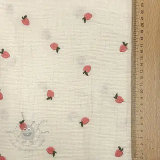 Kaksinkertainen harsokangas/musliini EMBROIDERY Fruit peach SIMPLY NATURAL