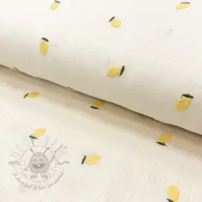 Kaksinkertainen harsokangas/musliini EMBROIDERY Fruit yellow SIMPLY NATURAL