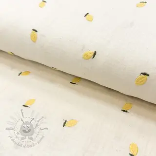 Kaksinkertainen harsokangas/musliini EMBROIDERY Fruit yellow SIMPLY NATURAL