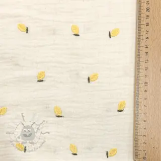 Kaksinkertainen harsokangas/musliini EMBROIDERY Fruit yellow SIMPLY NATURAL
