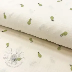 Kaksinkertainen harsokangas/musliini EMBROIDERY Fruit green SIMPLY NATURAL