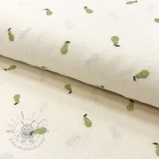 Kaksinkertainen harsokangas/musliini EMBROIDERY Fruit green SIMPLY NATURAL