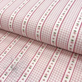 Kaksinkertainen harsokangas/musliini Flowers check pink digital print