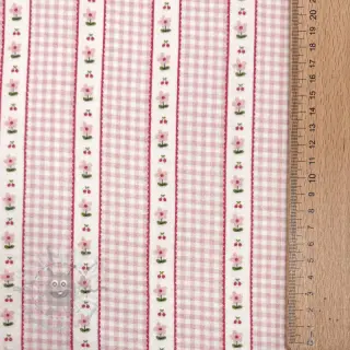Kaksinkertainen harsokangas/musliini Flowers check pink digital print