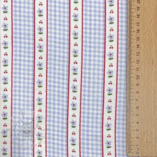 Kaksinkertainen harsokangas/musliini Flowers check blue digital print