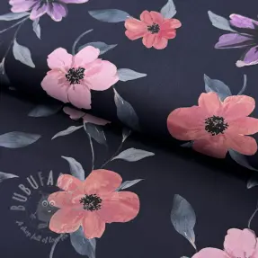 Puuvillakangas VISCOSE Flowers navy digital print