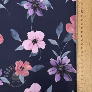 Puuvillakangas VISCOSE Flowers navy digital print