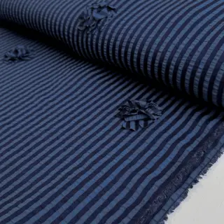 Viskóza YARN DYED Stripes and flowers navy