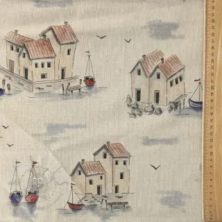 Sisustuskangas Linenlook Seaside House View digital print