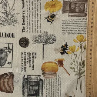 Sisustuskangas Linenlook Bee Honey Recipe digital print