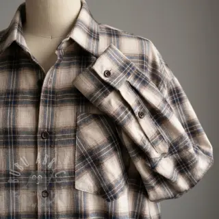 Puuvillakangas YARN DYED BRUSHED Check Tim beige