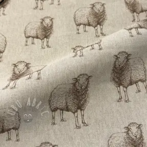 Sisustuskangas Linenlook Pen Drawing Sheep digital print