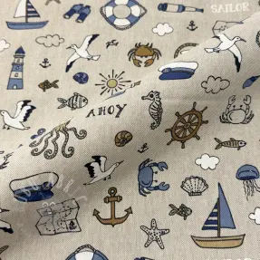 Sisustuskangas Linenlook premium Nautical Doodle