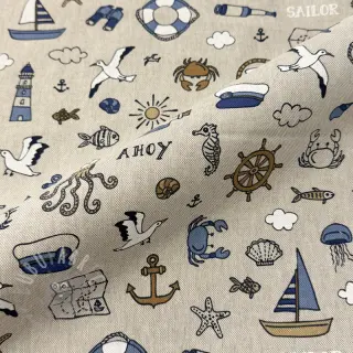 Sisustuskangas Linenlook premium Nautical Doodle