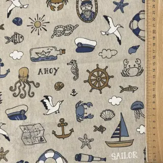 Sisustuskangas Linenlook premium Nautical Doodle