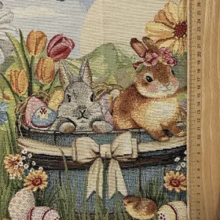 Dekoračná látka GOBELIN PREMIUM Floral Easter Bunny PANEL