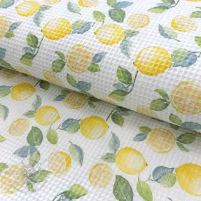 Puuvilla vohvelisidoksella Lemons digital print