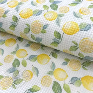 Puuvilla vohvelisidoksella Lemons digital print