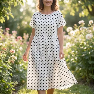 Viskoosi RADIANCE Polka dot white