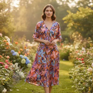 Puuvillakangas VISCOSE Flowers dark petrol