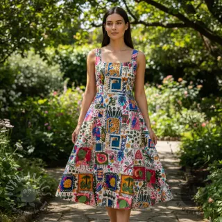 Puuvillakangas SATIN Summer patchwork digital print