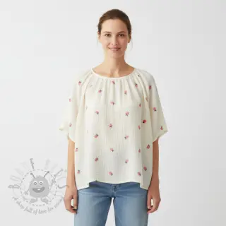 Kaksinkertainen harsokangas/musliini EMBROIDERY Fruit peach SIMPLY NATURAL