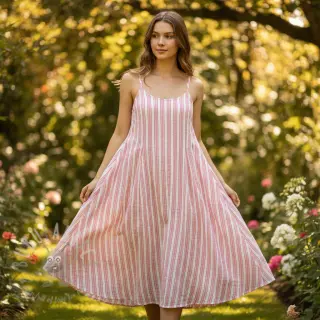Kaksinkertainen harsokangas/musliini YARN DYED Stripe in stripe pink