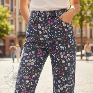 Puuvillakangas JEANS Flowers