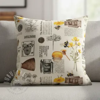 Sisustuskangas Linenlook Bee Honey Recipe digital print