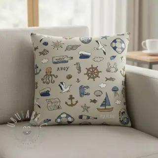 Sisustuskangas Linenlook premium Nautical Doodle
