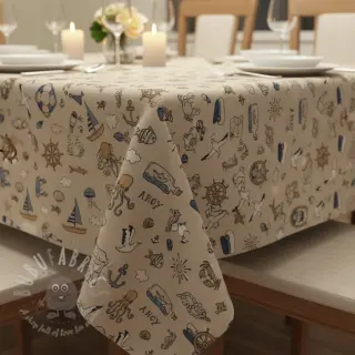 Sisustuskangas Linenlook premium Nautical Doodle