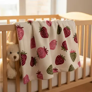 Teplákovina počesaná JOGGING Strawberries ecru