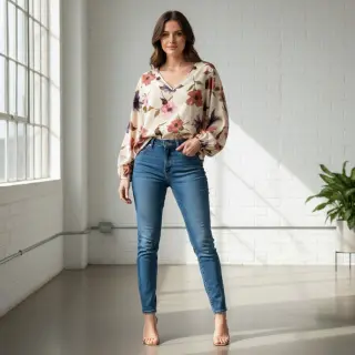 Bavlnená látka VISCOSE Flowers offwhite digital print