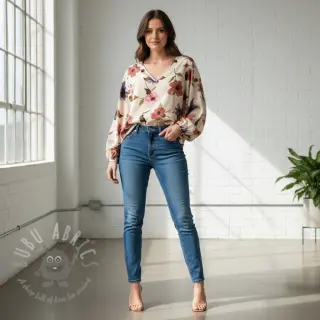 Puuvillakangas VISCOSE Flowers offwhite digital print