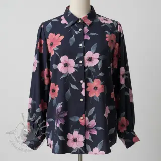 Puuvillakangas VISCOSE Flowers navy digital print