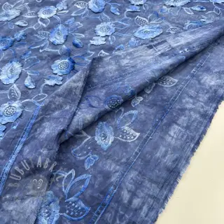 Puuvillakangas TIE DYE EMBROIDERY Flora design B