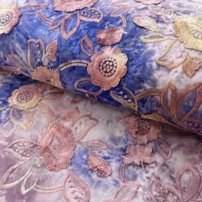 Puuvillakangas TIE DYE EMBROIDERY Flora design C