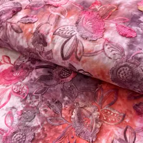 Puuvillakangas TIE DYE EMBROIDERY Flora design D