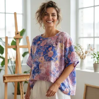 Bavlnená látka TIE DYE EMBROIDERY Flora design C