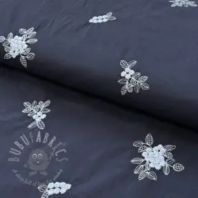 Puuvillakangas VOILE EMBROIDERY Flowers navy