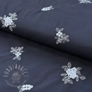 Puuvillakangas VOILE EMBROIDERY Flowers navy