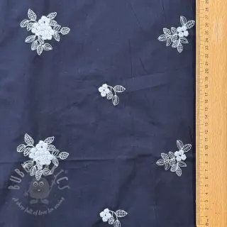 Puuvillakangas VOILE EMBROIDERY Flowers navy