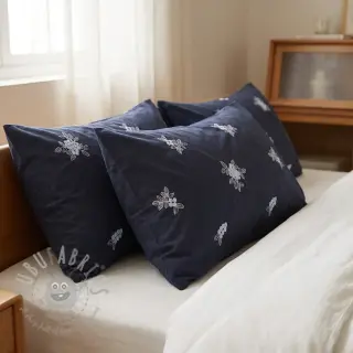 Puuvillakangas VOILE EMBROIDERY Flowers navy