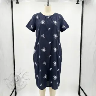 Puuvillakangas VOILE EMBROIDERY Flowers navy