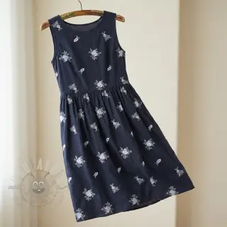 Puuvillakangas VOILE EMBROIDERY Flowers navy