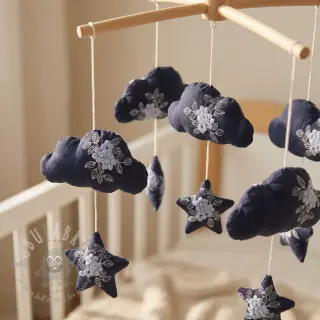 Puuvillakangas VOILE EMBROIDERY Flowers navy