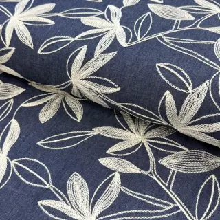 Bavlnená látka JEANS Embroidery Flowers white