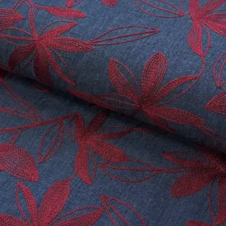 Bavlnená látka JEANS Embroidery Flowers burgundy