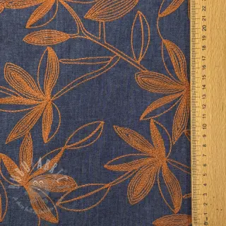 Puuvillakangas JEANS Embroidery Flowers camel