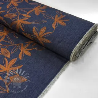 Puuvillakangas JEANS Embroidery Flowers camel